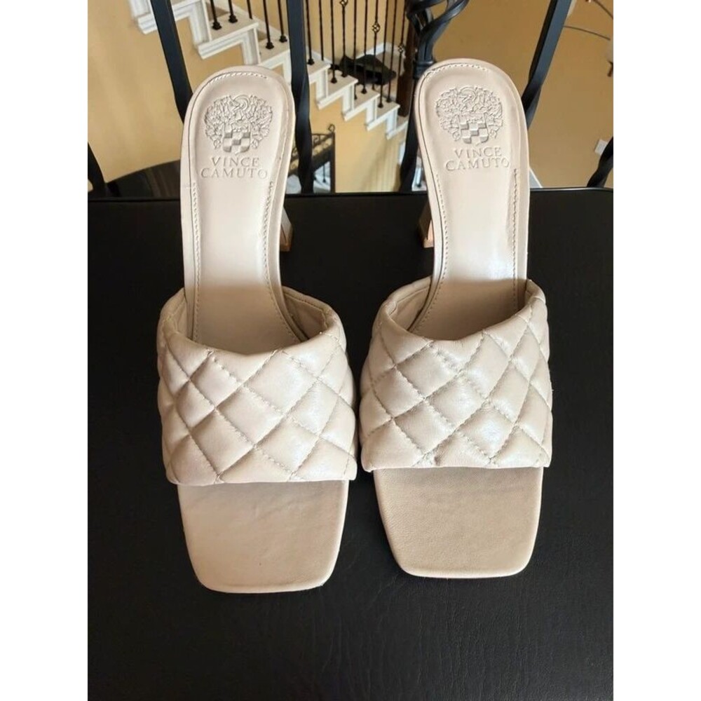 Vince Camuto Cream Quilted Square-Toe Heeled Mules - Picture 4 of 4